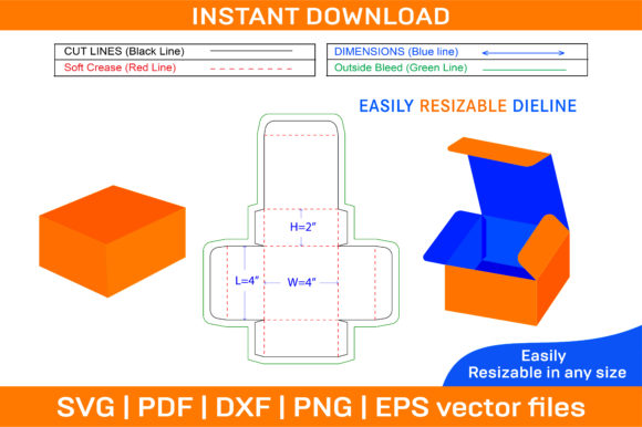 Custom Food Box Packaging Template 4x4x2 Inch
