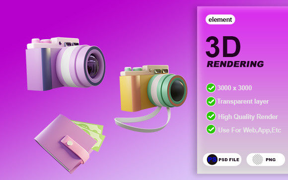 Element Rendering Object and 3D Icon Element Rendering for Digital Design