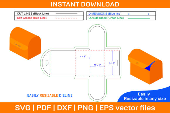 Jewelry Box Dieline Template and 3D Box Design